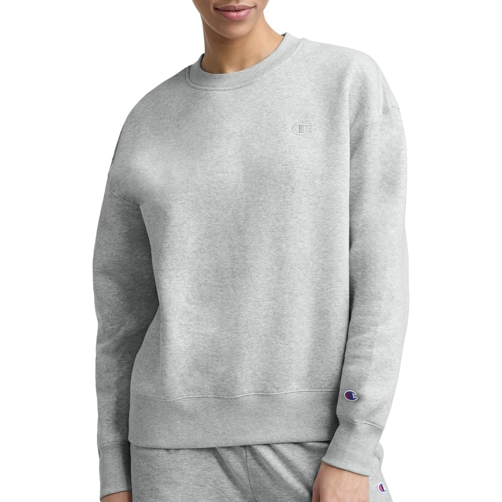 image:imageChampion Womens Crewneck Fleece Sweatshirt Loose Fit Midweight C Logo Available in Regular and PlusOxford Gray Heather C Logo