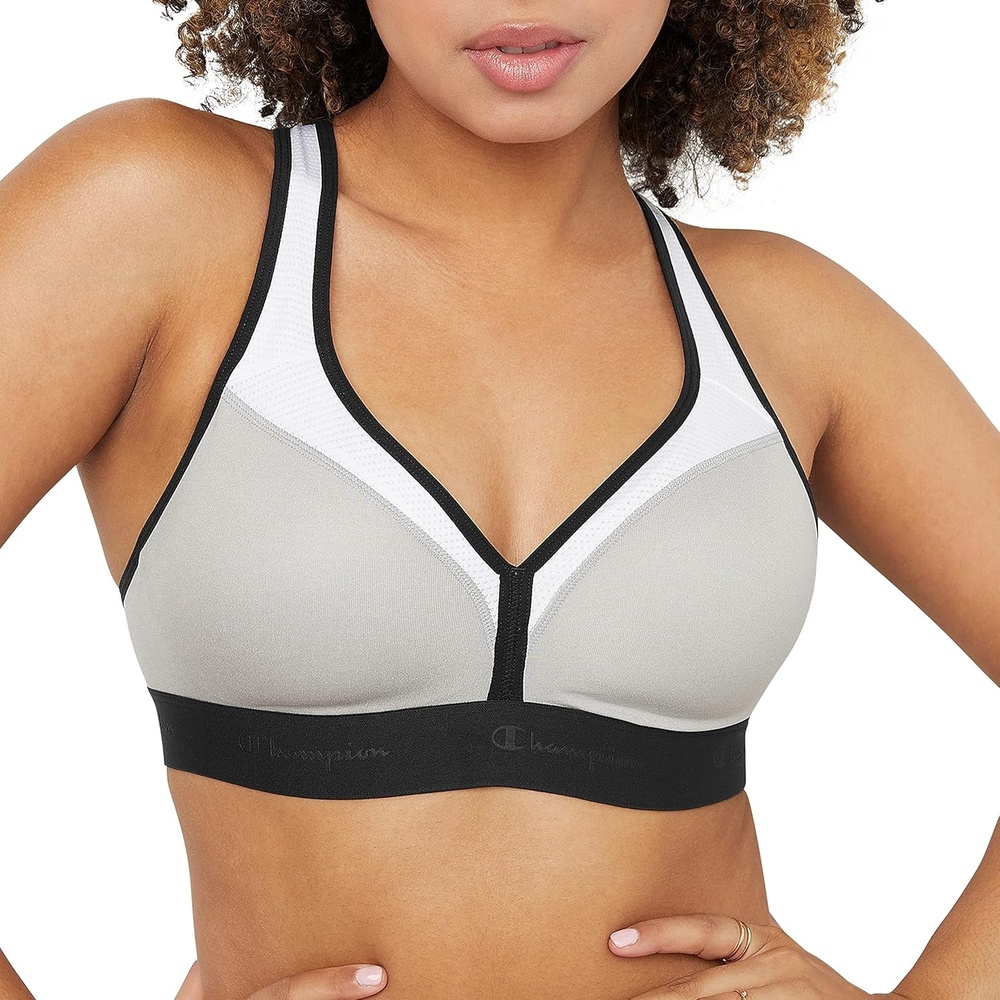 image:imageChampion Womens Curvy Sports Bra TexturedOxford Grey HeatherWhiteBlack