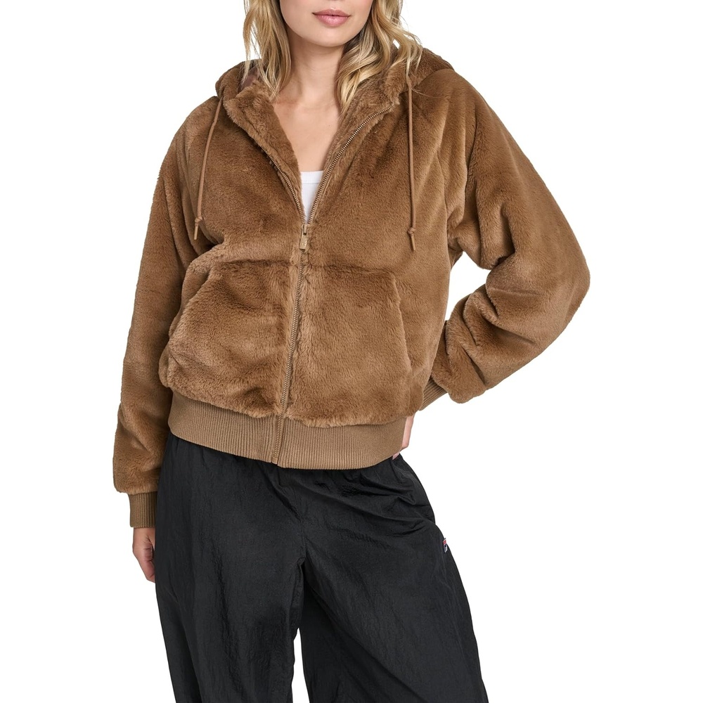 image:imageChampion Womens Faux Fur Hoody Bomber JacketCognac