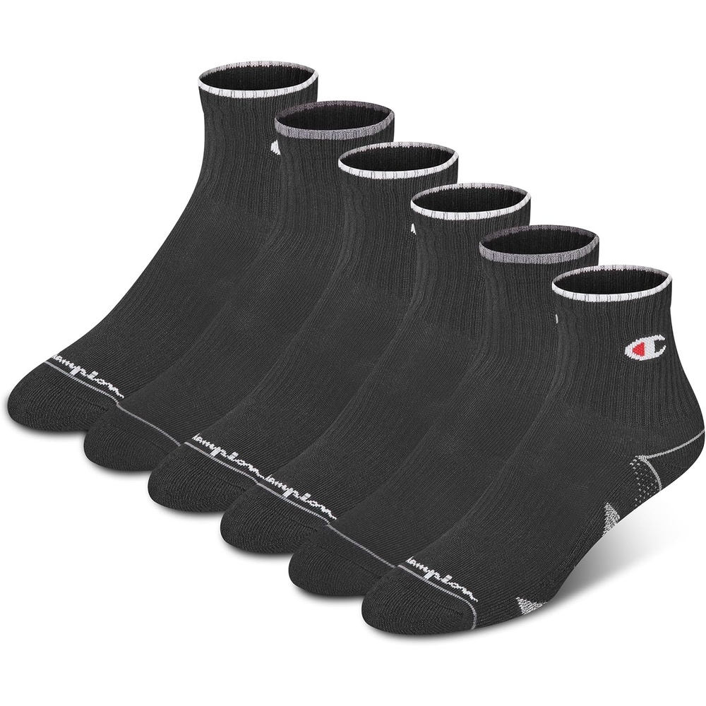 image:imageChampion Womens High Quarter Socks 6pack Cushioned Athletic Socks With Moisturewicking Arch Support Size 59Black Cuff Logo