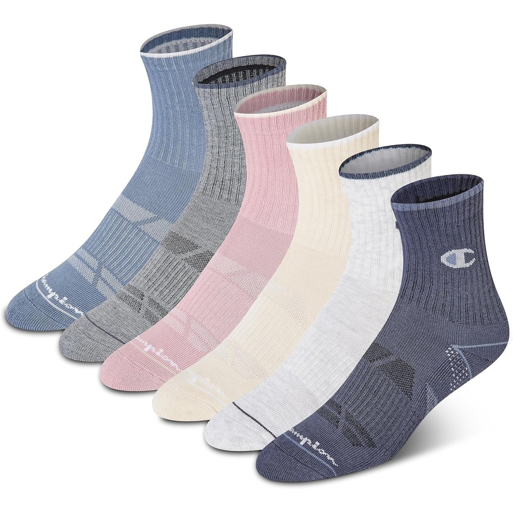 image:imageChampion Womens High Quarter Socks 6pack Cushioned Athletic Socks With Moisturewicking Arch Support Size 59Dark Blue Assorted
