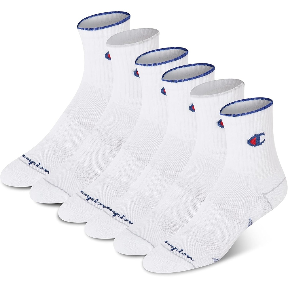 image:imageChampion Womens High Quarter Socks  6pack Cushioned Athletic Socks With Moisturewicking Arch Support Size 59White Cuff Logo