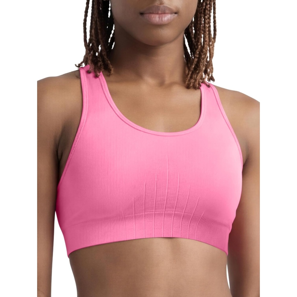 image:imageChampion Womens Infinity Racerback Sports Bra Moderate Support Seamless Moisture WickingPink Cosmos C Logo