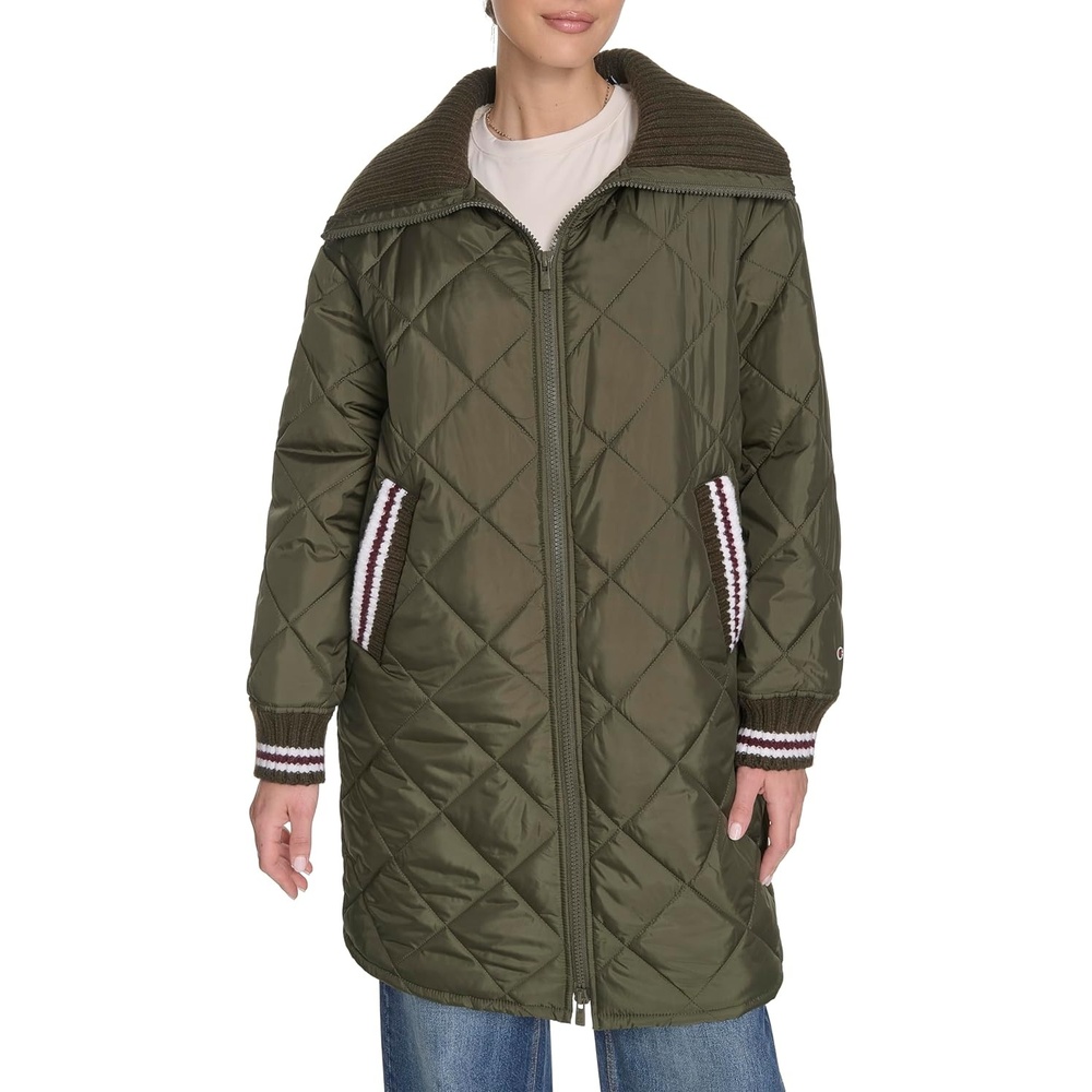 image:imageChampion Womens Midlength Diamond Quilted Shawl Collar JacketOlive