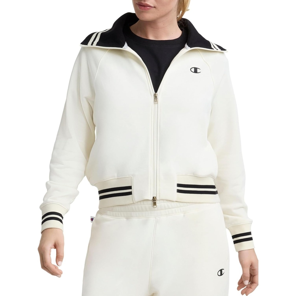image:imageChampion Womens Pitcher Fullzip Mock Neck Track Jacket Standard Fit French TerryUnbleached Cotton
