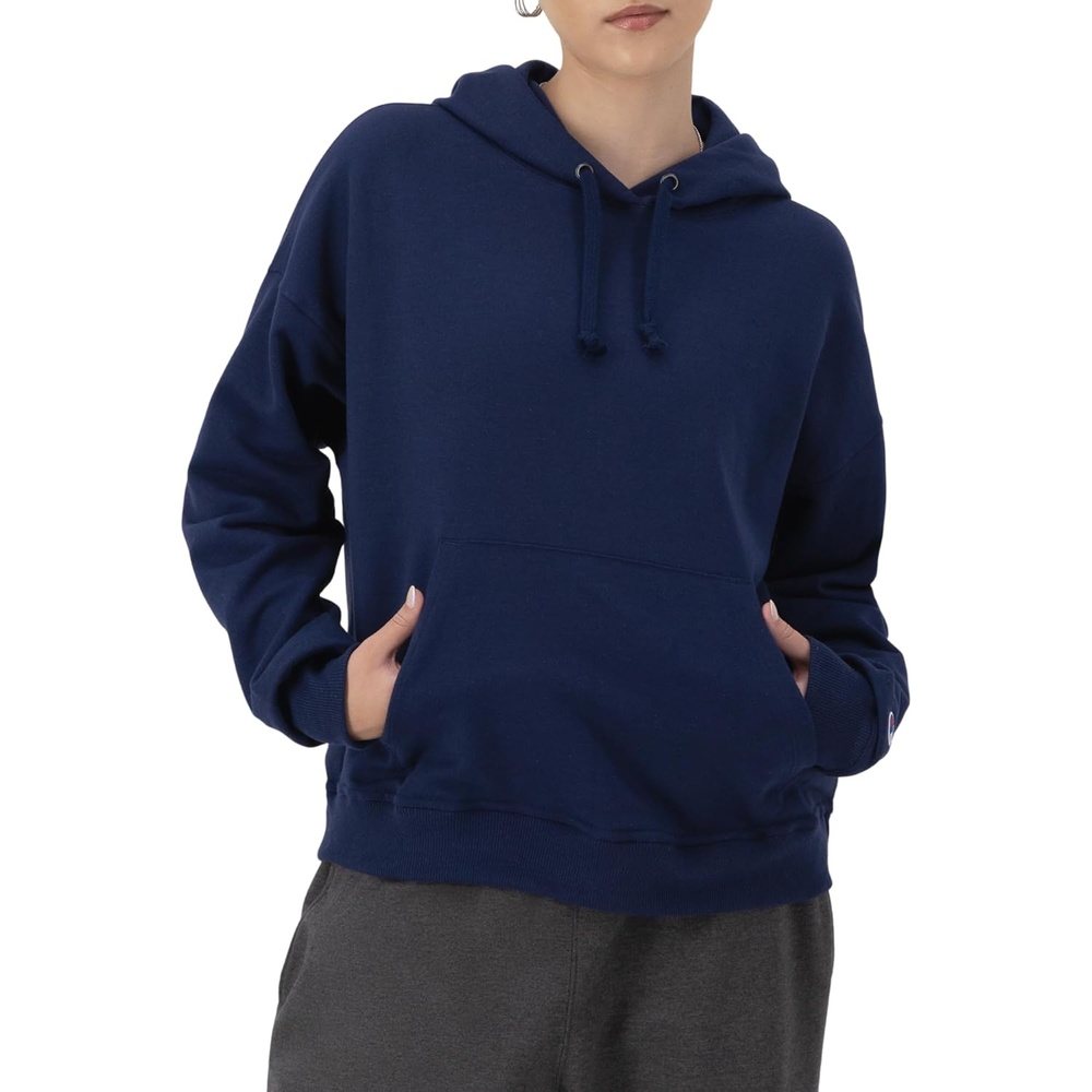 image:imageChampion Womens Pullover Fleece Hoodie Loose Fit Midweight Script Logo Available in Regular and PlusAthletic Navy