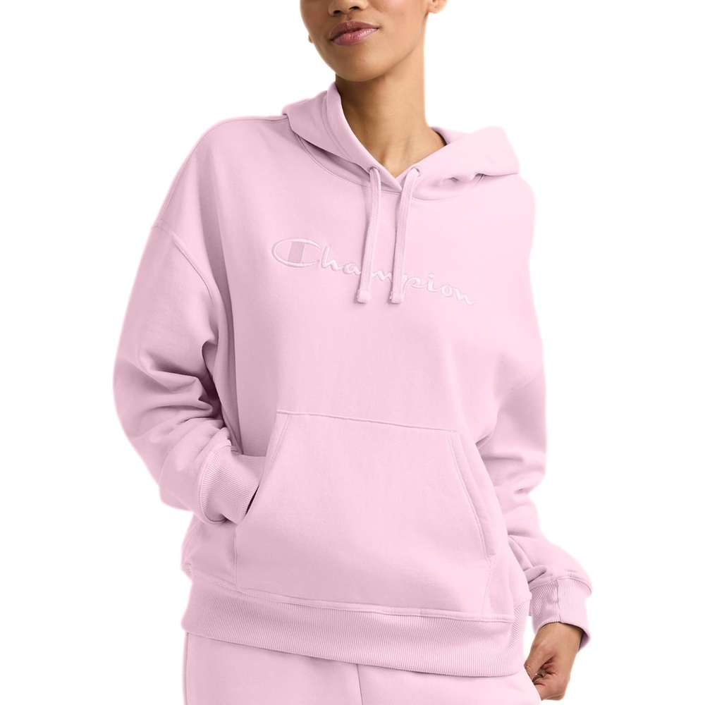 image:imageChampion Womens Pullover Fleece Hoodie Loose Fit Midweight Script Logo Available in Regular and PlusBallerina Slipper Embroidered Script Logo