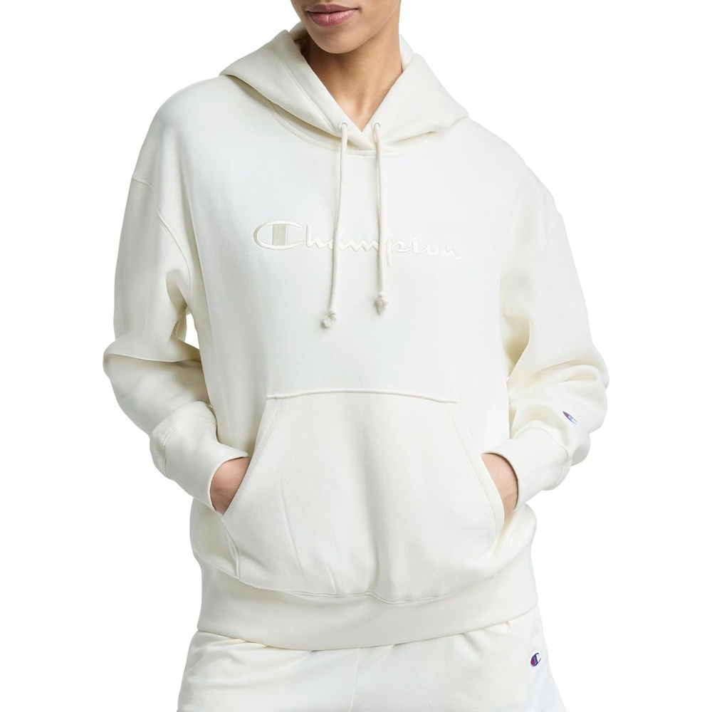 image:imageChampion Womens Pullover Fleece Hoodie Loose Fit Midweight Script Logo Available in Regular and PlusUnbleached Cotton Embroidered Script Logo