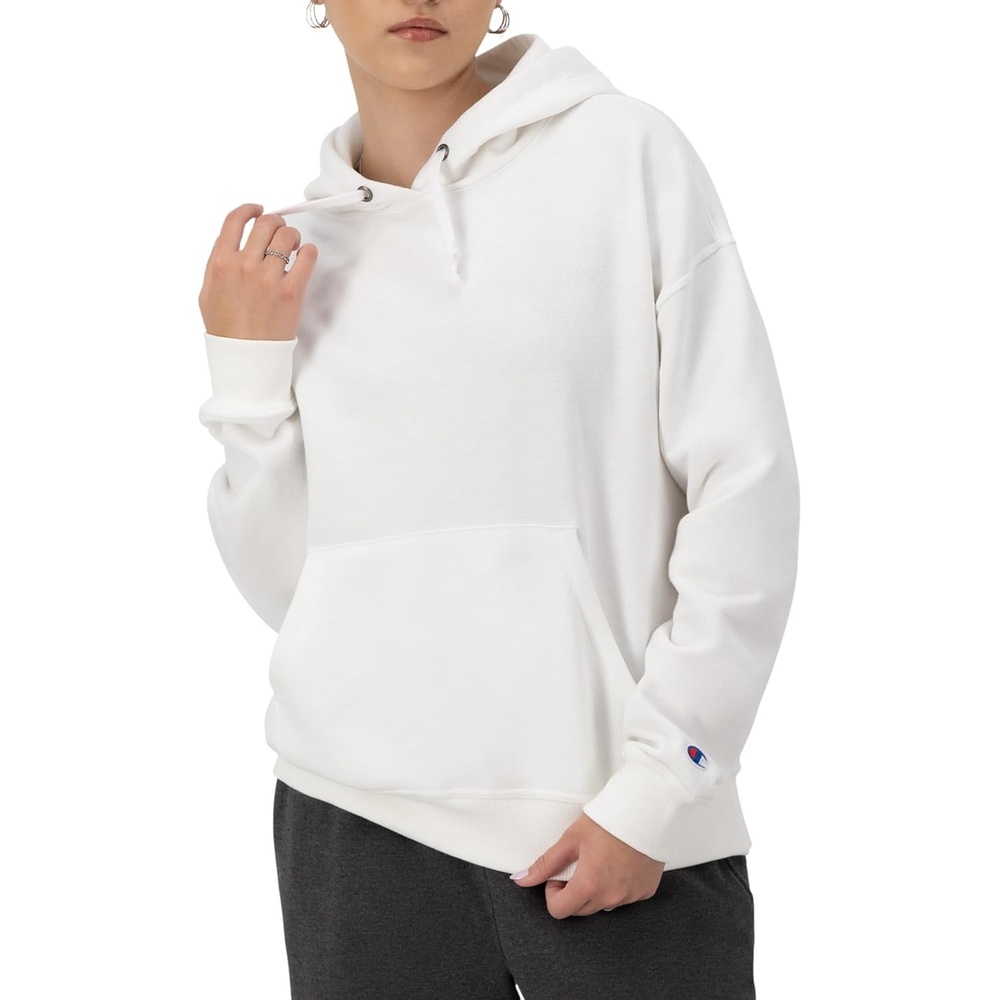 image:imageChampion Womens Pullover Fleece Hoodie Loose Fit Midweight Script Logo Available in Regular and PlusWhite