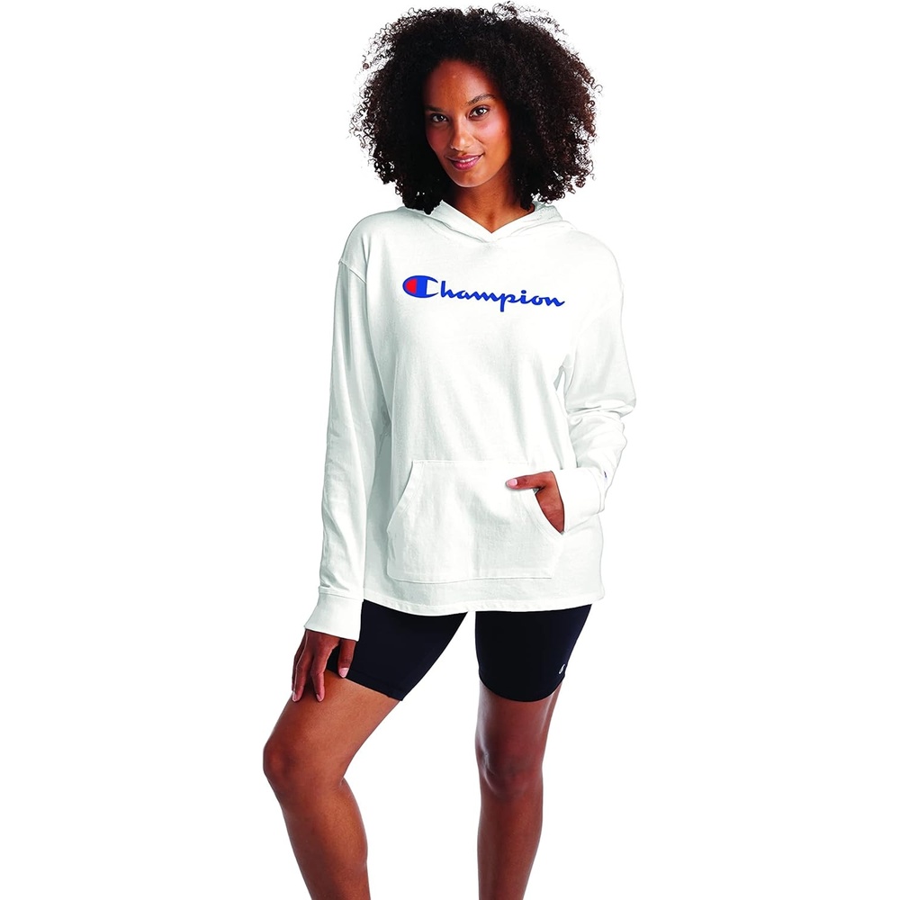 image:imageChampion Womens Pullover Fleece Hoodie Loose Fit Midweight Script Logo Available in Regular and PlusWhitechampion Script