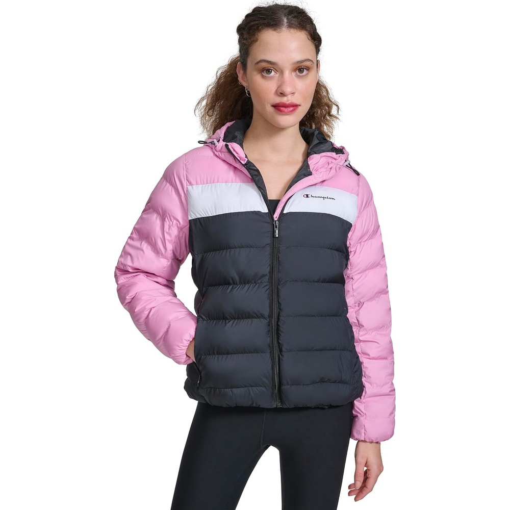 image:imageChampion Womens Quilted Coat Packable Puffer Jacket With HoodMauveNavy Combo