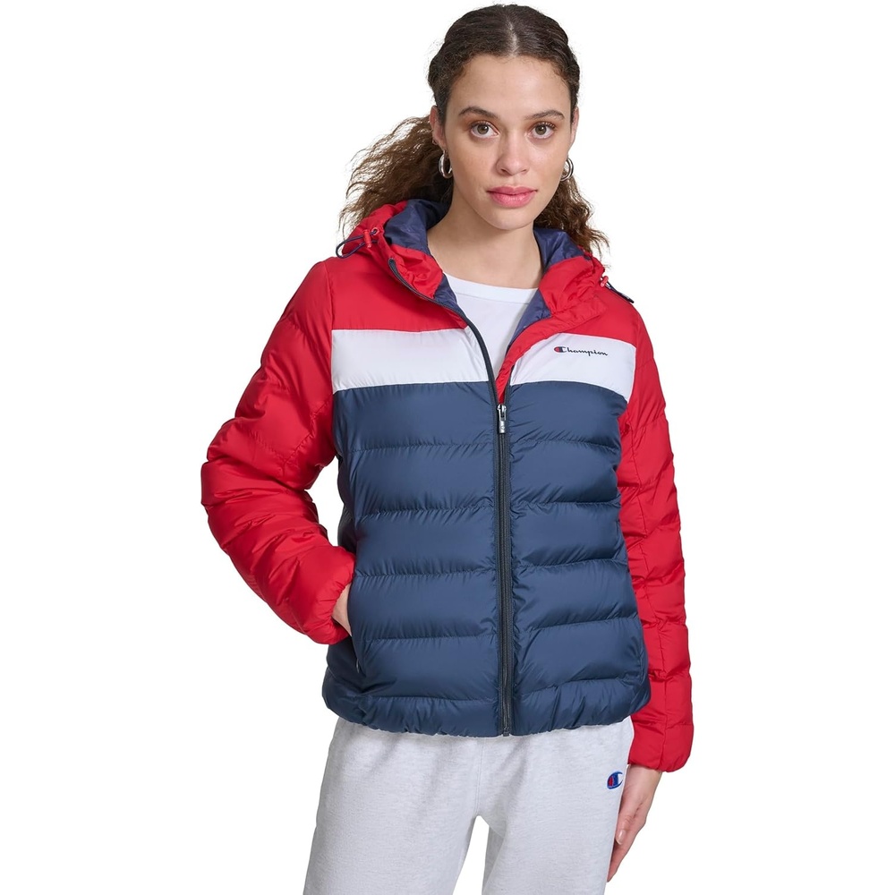 image:imageChampion Womens Quilted Coat Packable Puffer Jacket With HoodRedNavy Combo