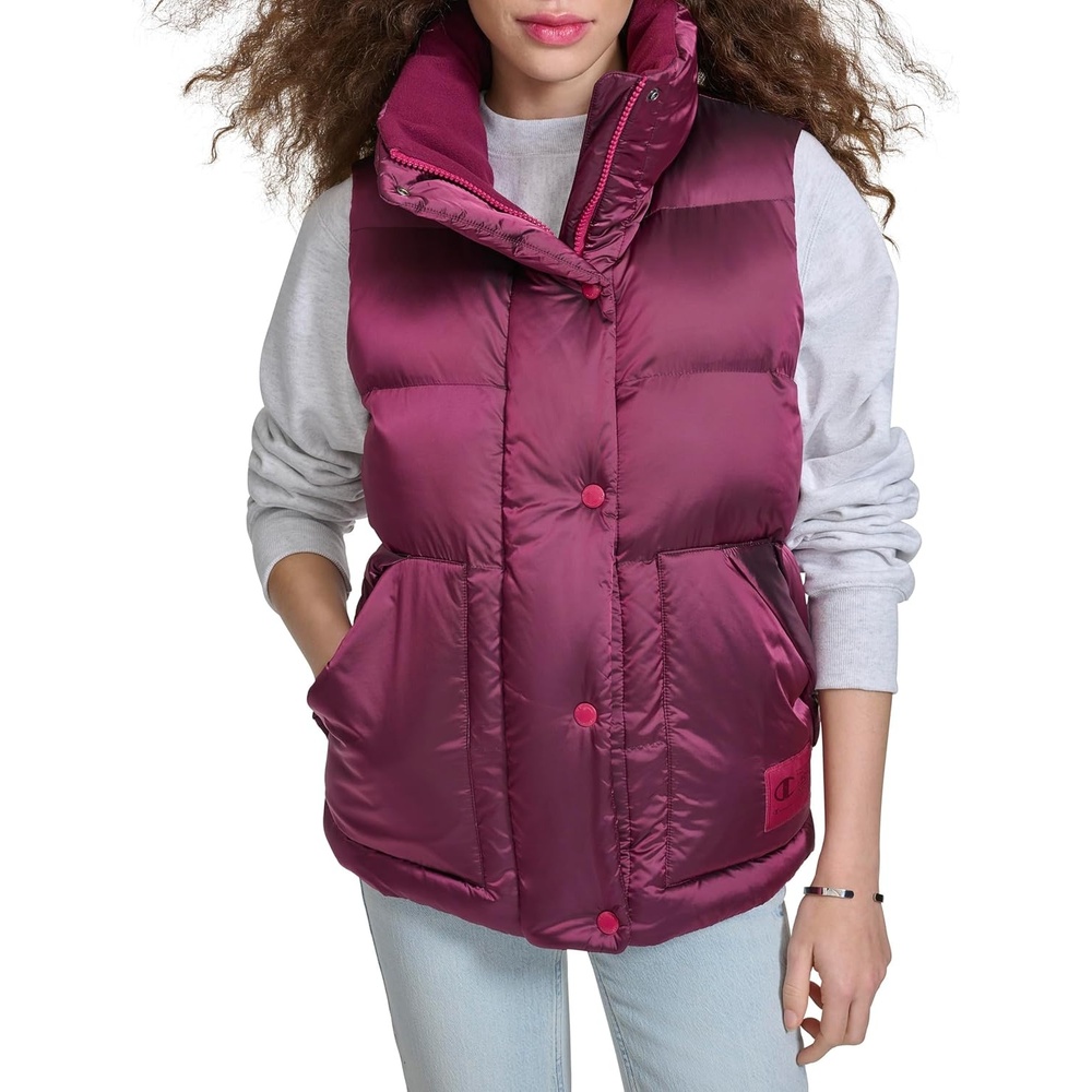 image:imageChampion Womens Satin Quilted Puffer Vest With Stand CollarDark Pink