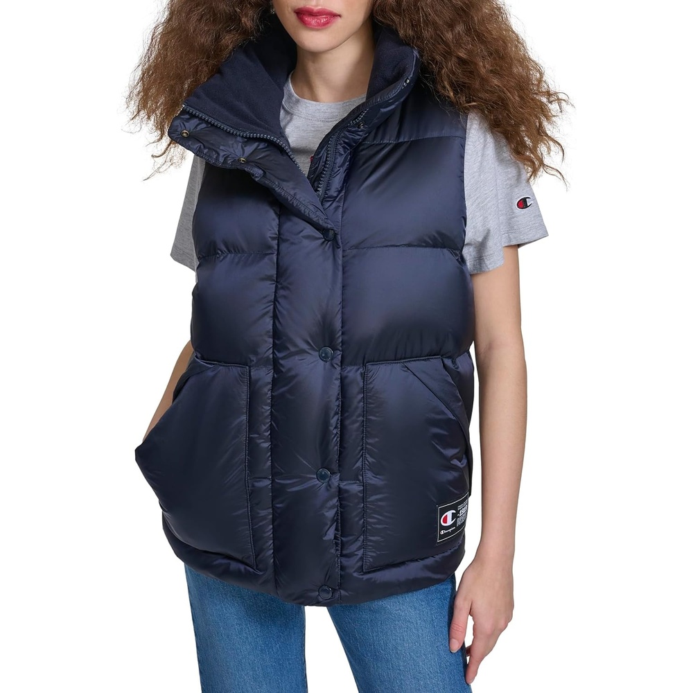 image:imageChampion Womens Satin Quilted Puffer Vest With Stand CollarNavy