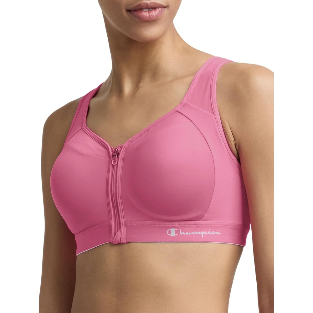 image:imageChampion Womens Sports Bra Motion Control FrontZip HighImpact Maximum Support Breathable MoistureWickingPink Cosmos