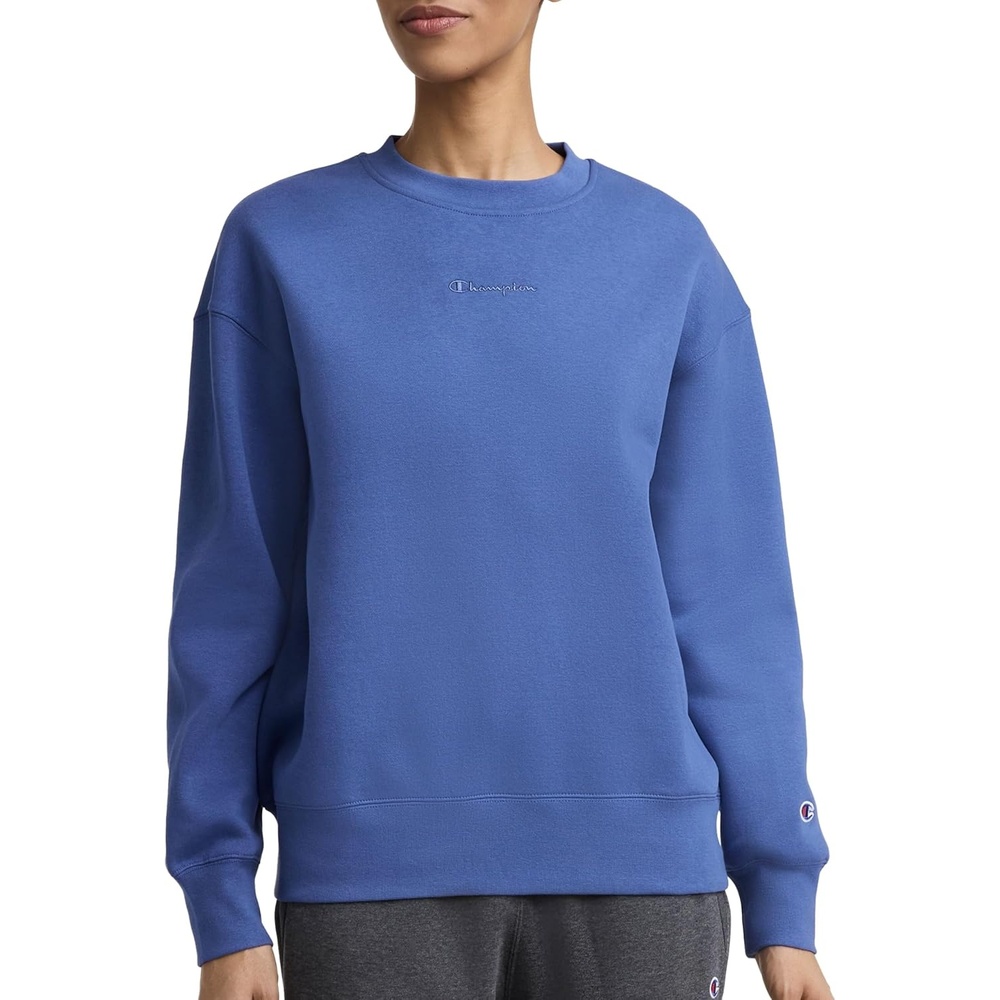 image:imageChampion Womens Sweatshirt Fleece Crewneck Sweatshirt Warm Sweatshirt for Women Plus Size AvailableCoastal Fjord  Tonal Script Logo