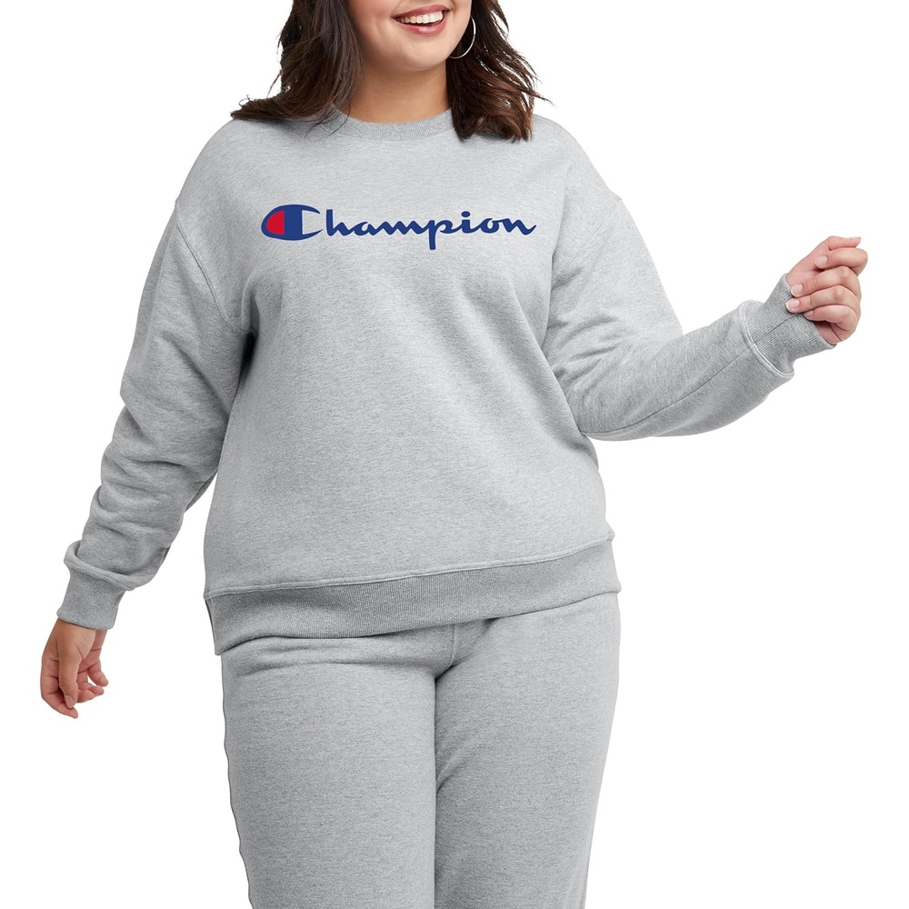image:imageChampion Womens Sweatshirt Fleece Crewneck Sweatshirt Warm Sweatshirt for Women Plus Size AvailableOxford Gray Classic Script Logo