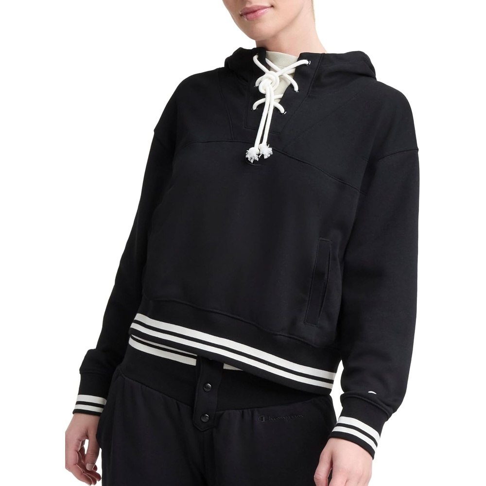 image:imageChampion Womens Tackle Front Lace Pullover Hoodie Loose Fit French TerryBlack