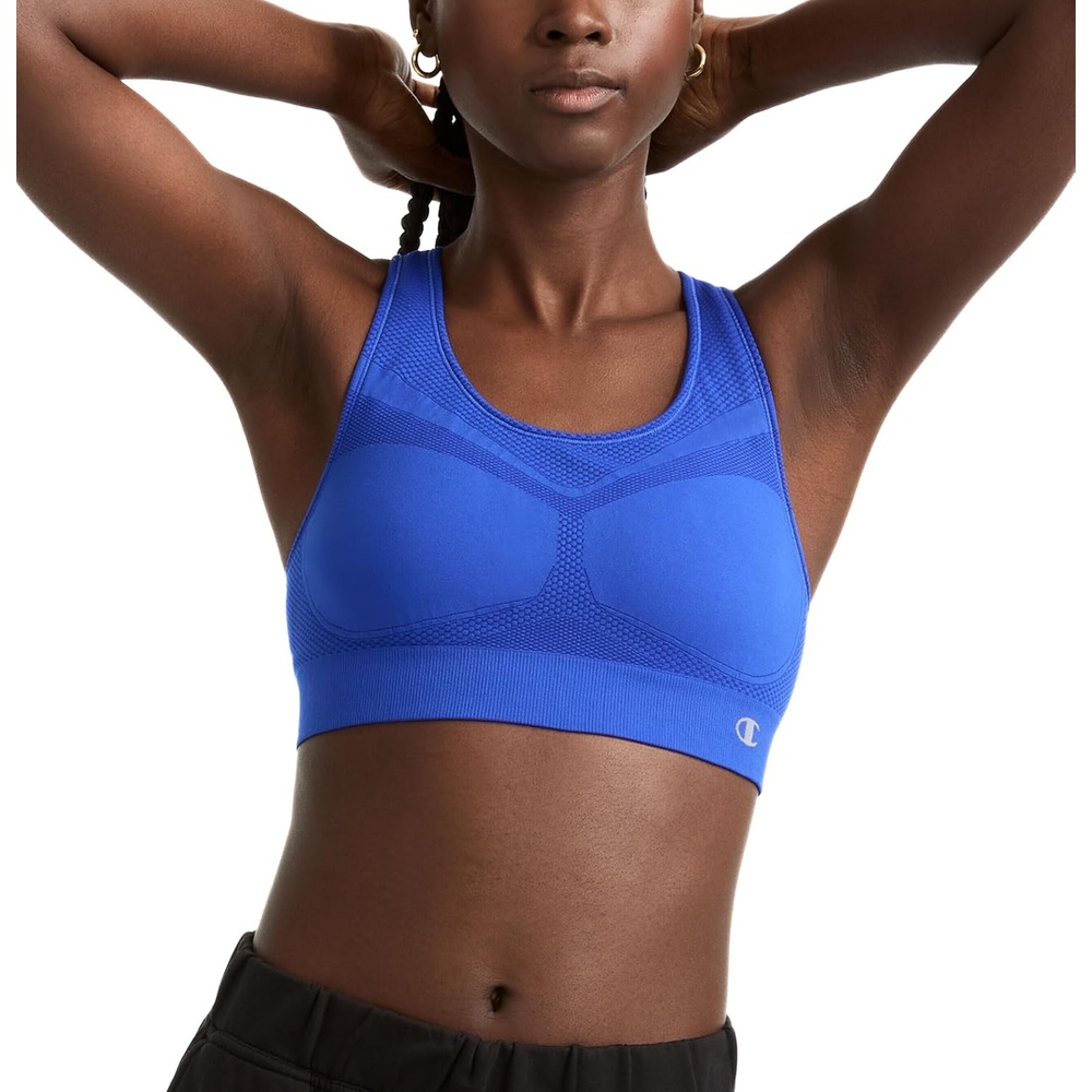 image:imageChampion Womens The Infinity Racerback Sports Bra Moderate Support Seamless MoistureWickingFlight Blue
