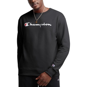 Champion Men’s Crewneck Fleece Sweatshirt, Standard Fit, Midweight, Script Logo, Available in Regular and Big & Tall(Black Script)