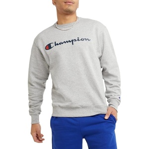 Champion Men’s Crewneck Fleece Sweatshirt, Standard Fit, Midweight, Script Logo, Available in Regular and Big & Tall(Oxford Gray Script)