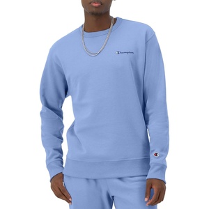 Champion Men’s Crewneck Fleece Sweatshirt, Standard Fit, Midweight, Script Logo, Available in Regular and Big & Tall(Plaster Blue Small Script)