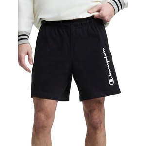 Champion Men’s Graphic Lounge Shorts, Standard Fit, 7 Inch Inseam, Script Logo, Lightweight 100% Cotton Jersey(Black)