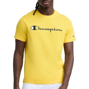 Champion Men’s Graphic Short Sleeve T-Shirt, Standard Fit, Classic Script Logo, Midweight 100% Cotton(Freesia)