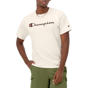 Champion Men’s Graphic Short Sleeve T-Shirt, Standard Fit, Classic Script Logo, Midweight 100% Cotton(Natural)