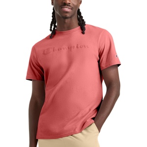Champion Men’s Graphic Short Sleeve T-Shirt, Standard Fit, Tonal Script Logo, Midweight 100% Cotton(Cozy Brick Red)