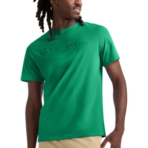 Champion Men’s Graphic Short Sleeve T-Shirt, Standard Fit, Tonal Script Logo, Midweight 100% Cotton(Green Field)