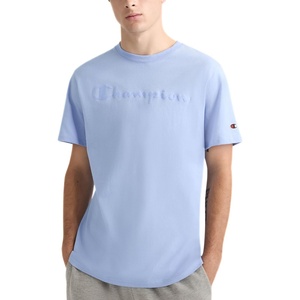 Champion Men’s Graphic Short Sleeve T-Shirt, Standard Fit, Tonal Script Logo, Midweight 100% Cotton(Pewter Blue)