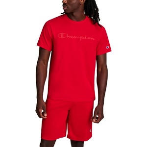 Champion Men’s Graphic Short Sleeve T-Shirt, Standard Fit, Tonal Script Logo, Midweight 100% Cotton(Tango Red)