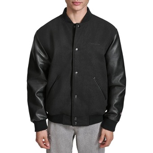Champion Men’s Letterman Varsity Bomber Jacket With Faux Leather Sleeves(Black)
