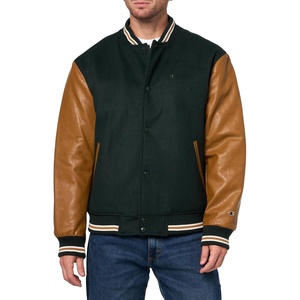 Champion Men’s Letterman Varsity Bomber Jacket With Faux Leather Sleeves(Rainforest / Tobacco)