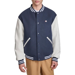 Champion Men’s Letterman Varsity Bomber Jacket With Quilted Lining & Embroidered Sleeves(Navy/White)