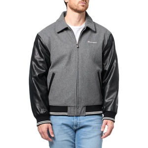 Champion Men’s Letterman Varsity Bomber Zipper Closure Jacket With Faux Leather Sleeves(Heather Grey / Black)