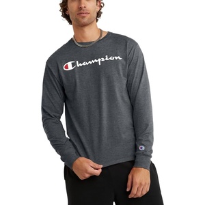 Champion Men’s Long Sleeve T-shirt, Classic T-shirt for Men (Reg. Or Big & Tall)(Granite Heather – Classic Script Logo)