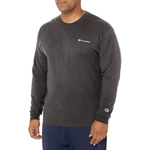 Champion Men’s Long Sleeve T-shirt, Classic T-shirt for Men (Reg. Or Big & Tall)(Granite Heather Small Script)