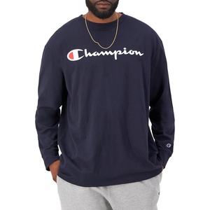 Champion Men’s Long Sleeve T-shirt, Classic T-shirt for Men (Reg. Or Big & Tall)(Navy – Classic Script Logo)