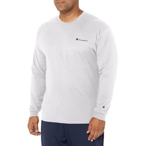 Champion Men’s Long Sleeve T-shirt, Classic T-shirt for Men (Reg. Or Big & Tall)(White Small Script)