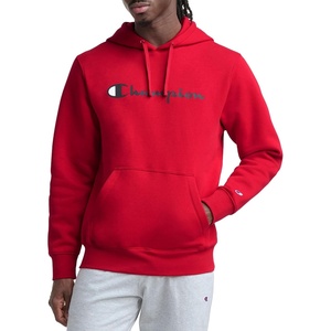 Champion Men’s Pullover Graphic Fleece Hoodie, Standard Fit, Midweight Fleece, Classic Script Logo(Tango Red)