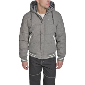 Champion Men’s Varsity Bomber Puffer Jacket(Heather Grey Wool Hoody)