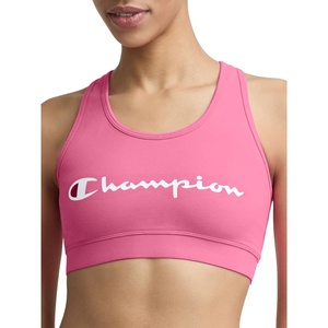 Champion Women’s Champion Script Sports Bra, Flexible Fit(Pink Cosmos – Script Logo)