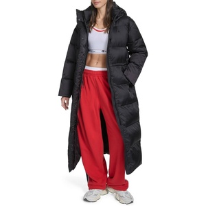 Champion Women’s Cinch Waist Long Hooded Puffer(Black)