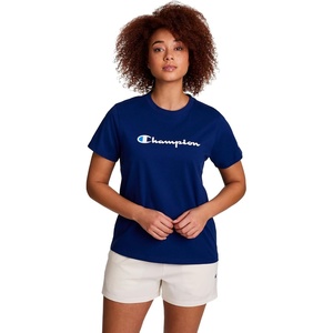 Champion Women’s Classic Short Sleeve Graphic T-Shirt, Standard Fit, Script Logo(Blue Depths)