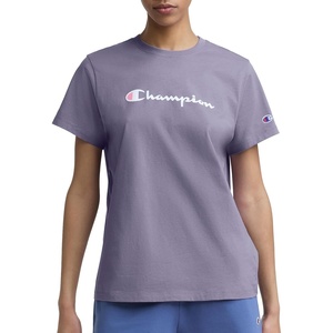 Champion Women’s Classic Short Sleeve Graphic T-Shirt, Standard Fit, Script Logo(Daybreak)