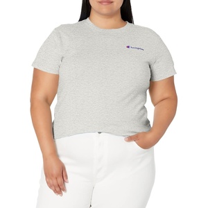 Champion Women’s Classic Short Sleeve Graphic T-Shirt, Standard Fit, Script Logo(Oxford Gray Small Script)