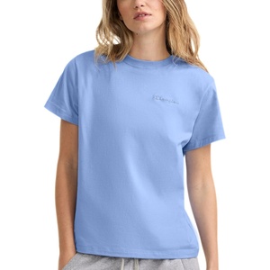 Champion Women’s Classic Short Sleeve Graphic T-Shirt, Standard Fit, Script Logo(Pewter Blue – Small Tonal Script Logo)