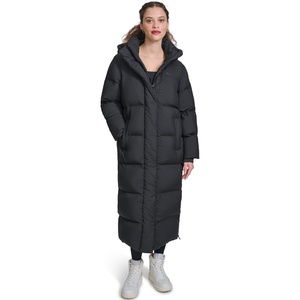 Champion Women’s Extra Long Quilted Puffer Jacket With Hood(Black)
